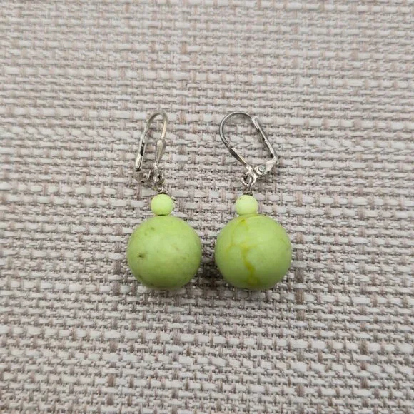 Sterling Silver Green Stone Sphere Dangle Earrings A6778 - Picture 2 of 5